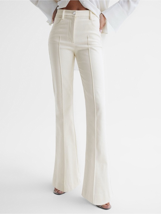 Reiss Denim - REISS Florence High Rise Flared Trousers in Cream
